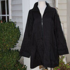 Maralyce Ferree of Maine Black Nylon Blend A-Line Full Zip Midi Jacket Sz MEDIUM